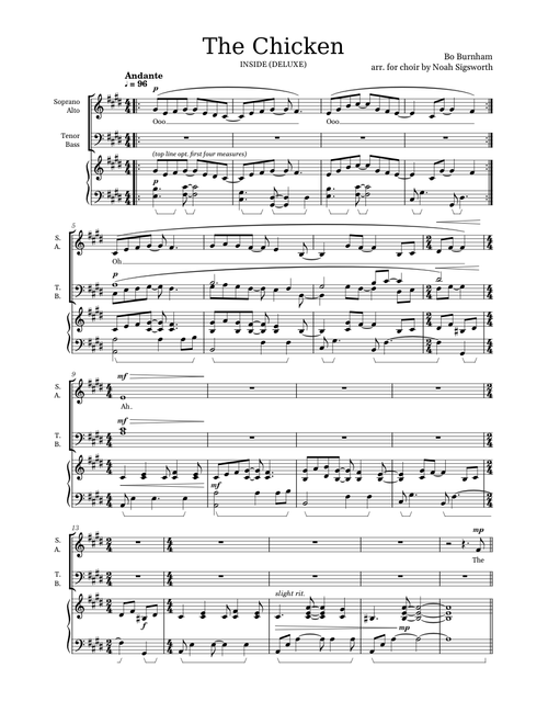 "The Chicken" by Bo Burnham, arr. for choir and piano