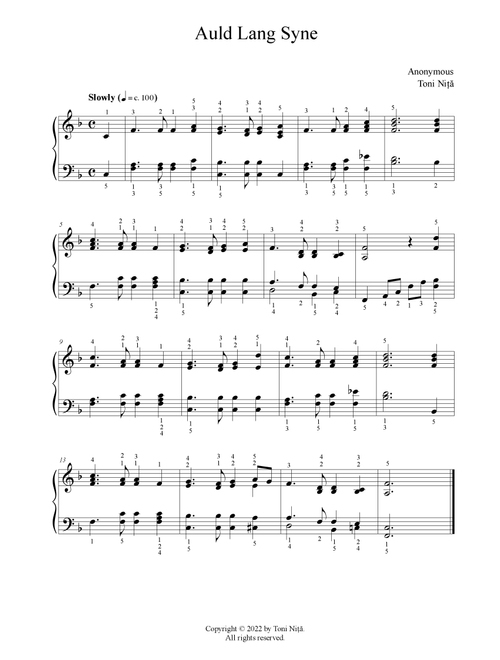 Auld Lang Syne (Arr. Toni Nita) - Anonymous (Easy Piano)