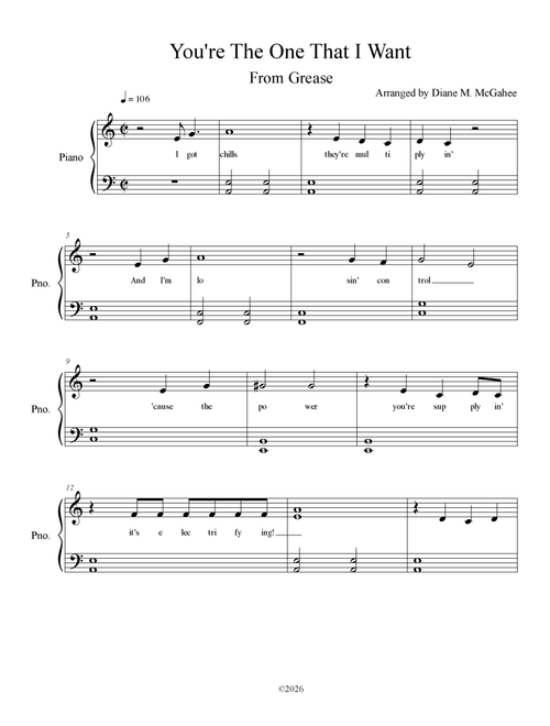 You're The One That I Want (Arr. Arranged by Diane M. McGahee) - Olivia Newton-john And John Travolta (Piano Vocal)