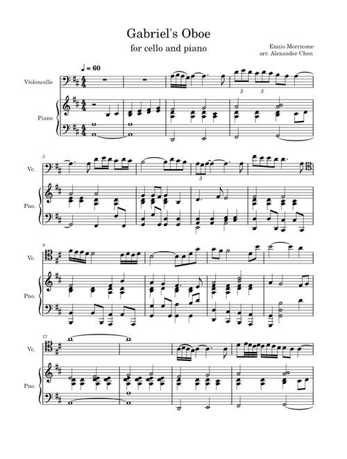 Gabriel's Oboe from "The Mission" for Cello and Piano