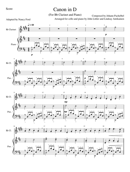Canon in D - Pachelbel (Bb Clarinet and Piano)