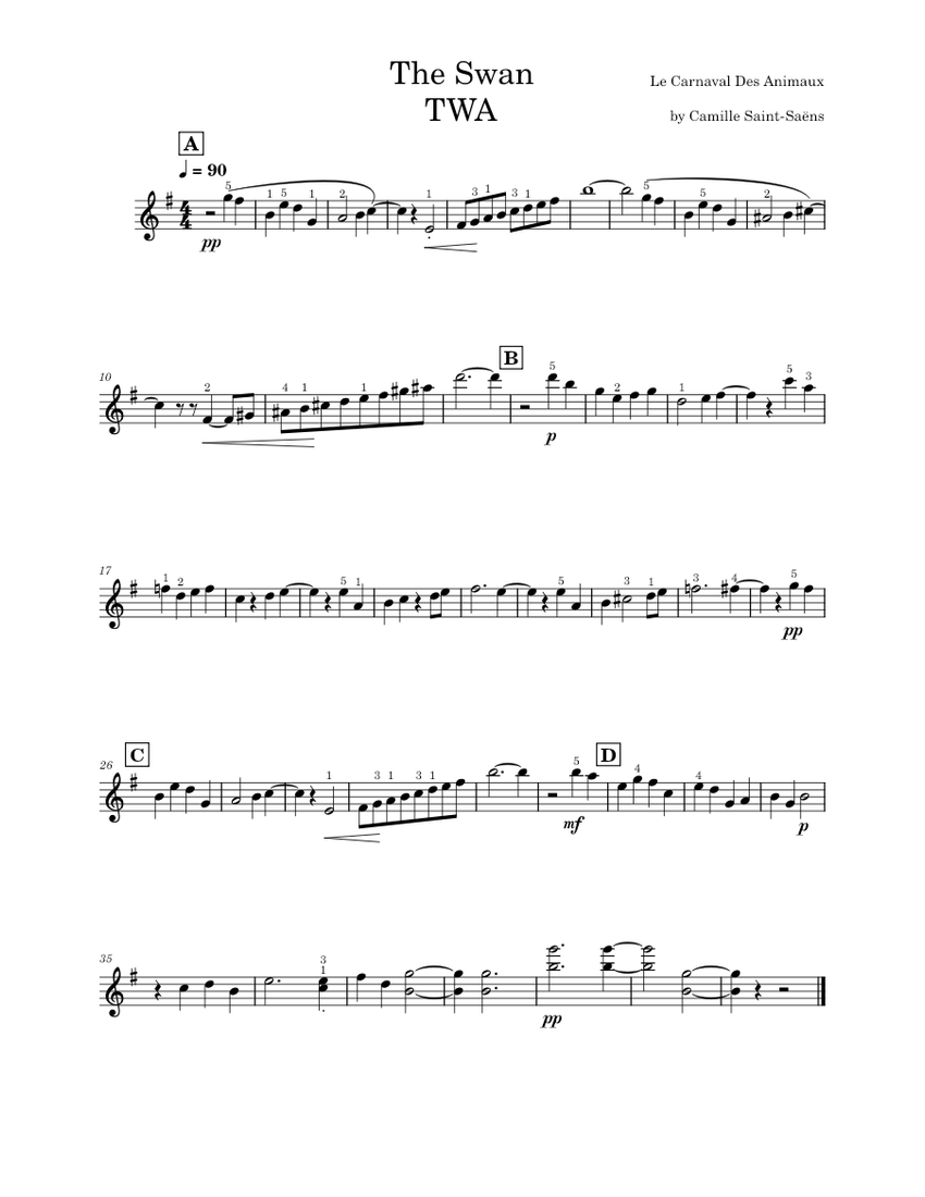 The Swan – Camille Saint Saens The Swan TWA Recital Sheet music for ...