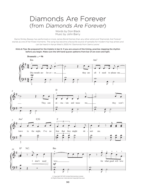 Diamonds Are Forever - Shirley Bassey (Really Easy Piano)