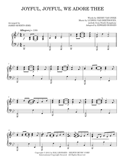 Joyful, Joyful, We Adore Thee - Edward Hodges (Piano Solo)