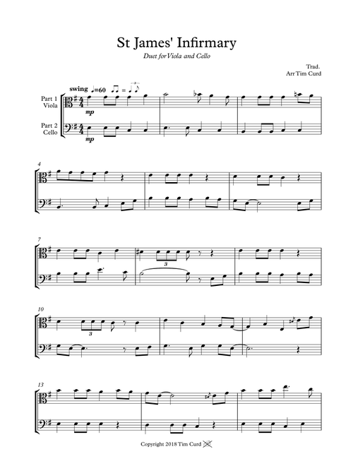 St James' Infirmary. Duet for Viola and Cello (Arr. Tim Curd) - trad. (Instrumental Duet)