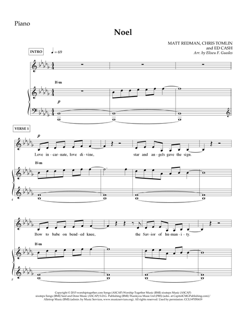 Noel (Arr. Arranged by Eliseu F. Guedes) - Ed Cash, Matt Redman, Chris Tomlin (Piano-Vocal-Guitar (Piano Accompaniment))
