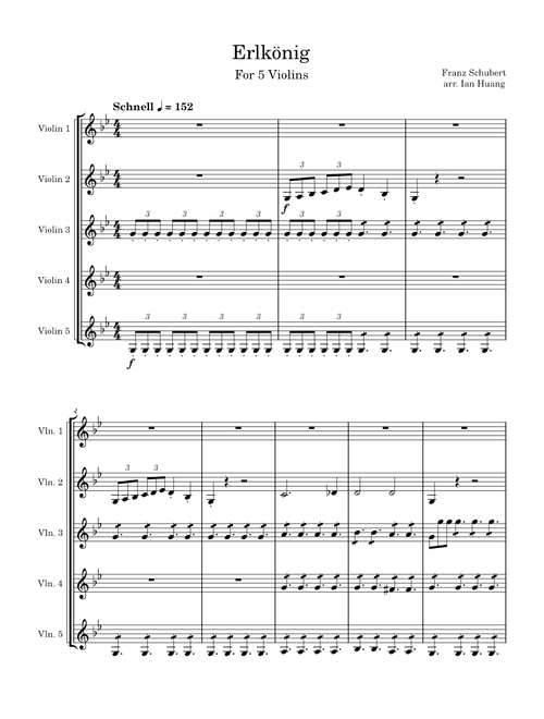 Erlkönig For 5 Violins
