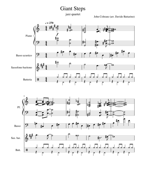 Giant Steps, Arrangement for jazz quartet