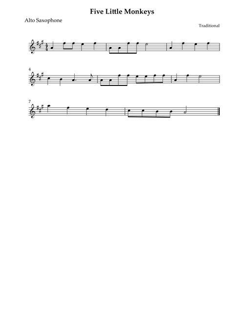 Five Little Monkeys (Arr. Wesley S. SIlva) - Traditional (Alto Sax Solo)