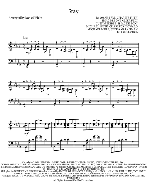 Stay (Arr. Daniel White) - Kid Laroi Feat. Justin Bieber (Piano Solo)