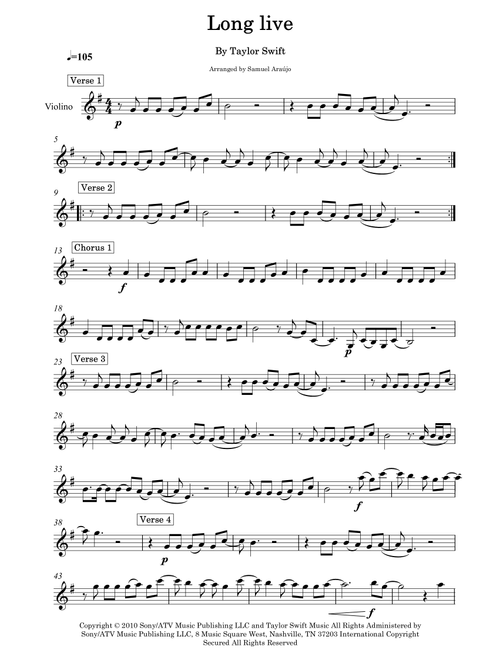 Long Live (Arr. Saa composition) - Taylor Swift (Violin Solo)