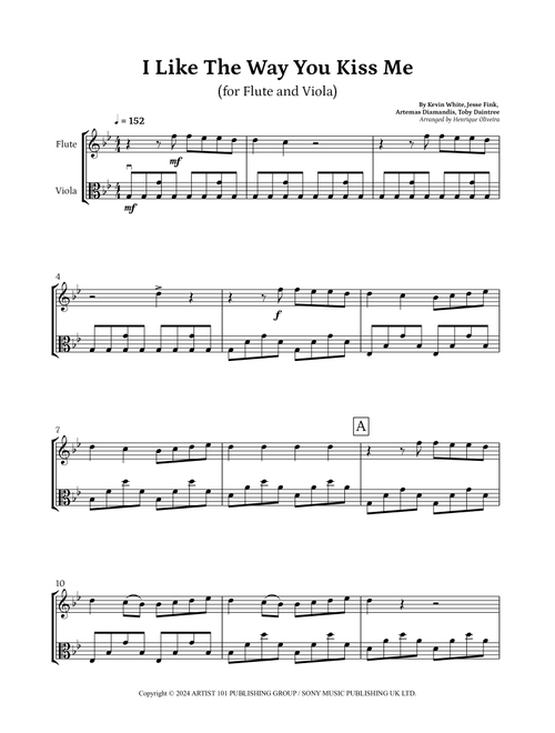 I Like The Way You Kiss Me (Arr. Henrique Oliveira) - Artemas (Instrumental Duet)