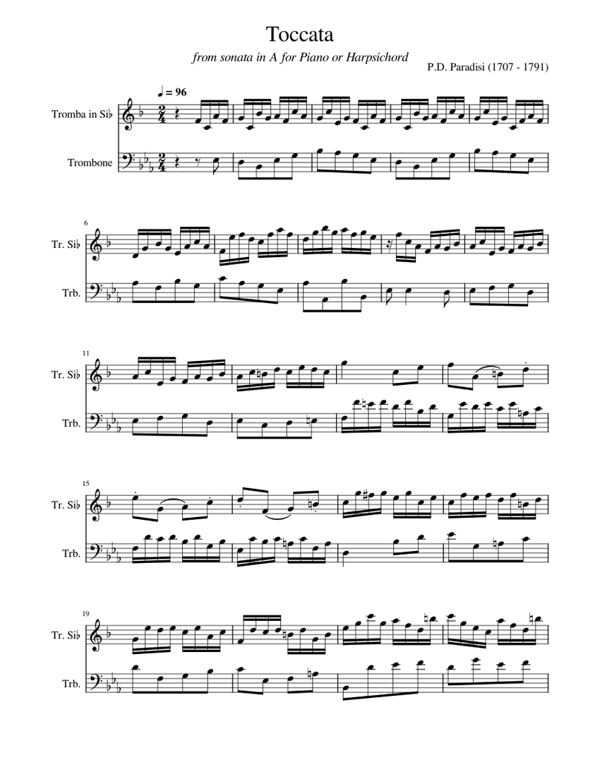 Toccata Paradisi Sib Sheet music for Trombone, Trumpet in bflat (Brass Duet)