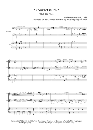 その他 Konzertstuecke op. 113 und 114 fuer Klarinette Basetthorn (2 Klarinetten) und Klavier d2ldlup Mendelssohn -Two Concert Pieces for Clarinet and Basset horn