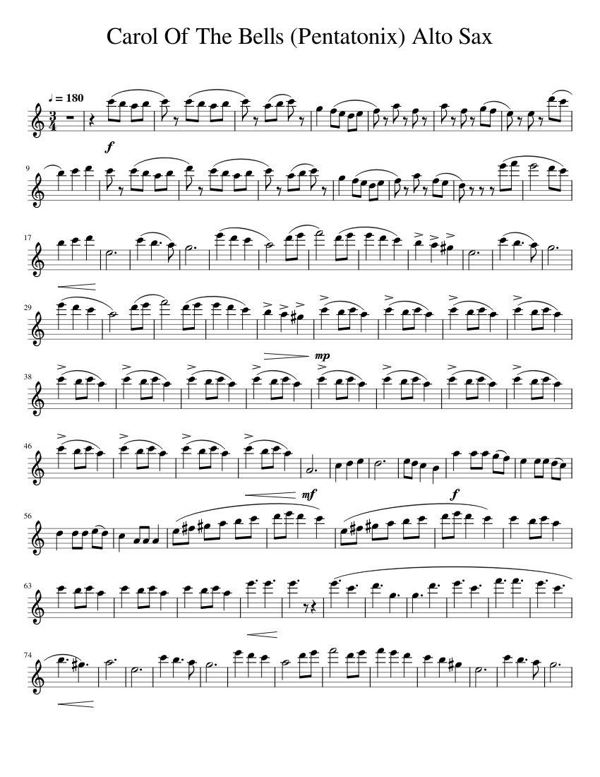 Carol Of The Bells (Pentatonix) Alto Sax Sheet music for Saxophone alto ...