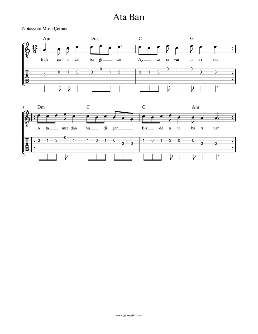 Ata Barı Sheet music for Guitar (Solo) | Musescore.com