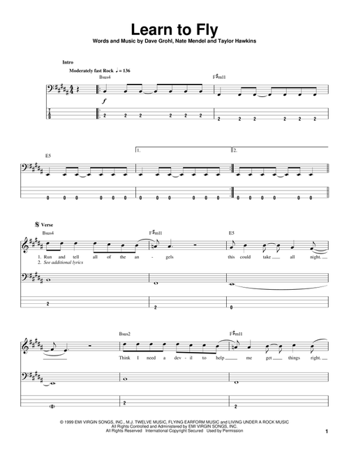 Learn To Fly - Foo Fighters (Bass Tab)