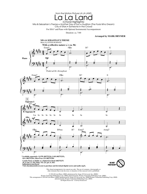 La La Land: Choral Highlights (arr. Mark Brymer) - Justin Hurwitz, Benj Pasek, Justin Paul (Choral, SSA)