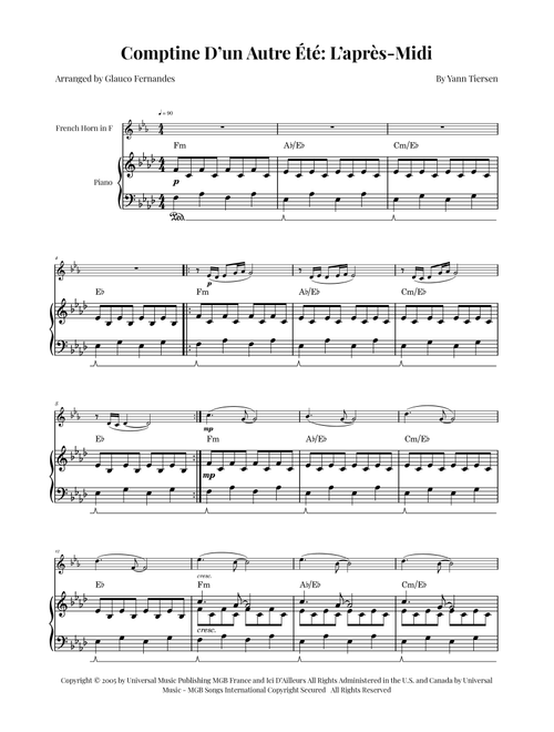 Comptine D'un Autre Été: L'après-Midi (Arr. Glauco Fernandes) - Yann Tiersen (French Horn and Piano)