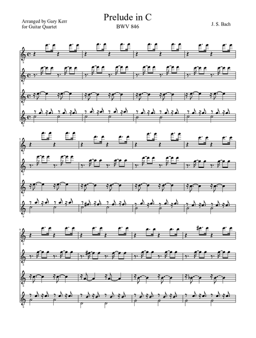 Prelude in C, BWV846 for Guitar Quartet