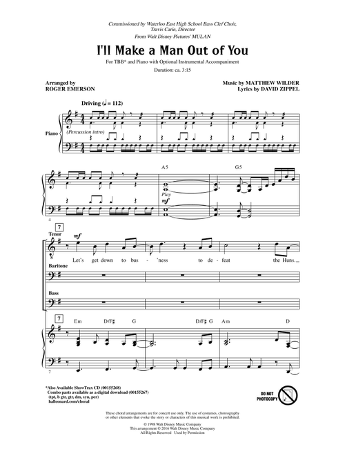 I'll Make A Man Out Of You (from Mulan) (arr. Roger Emerson) - David Zippel (Choral, TBB)