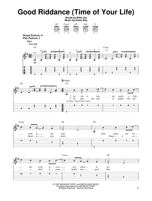 Good Riddance (Time Of Your Life) - Green Day (Easy Guitar with TAB)