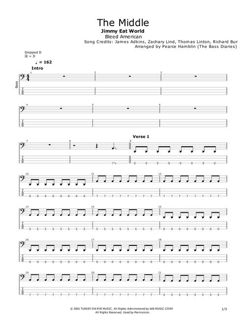 The Middle (Arr. The Bass Diaries) - Jimmy Eat World (Bass Tab)