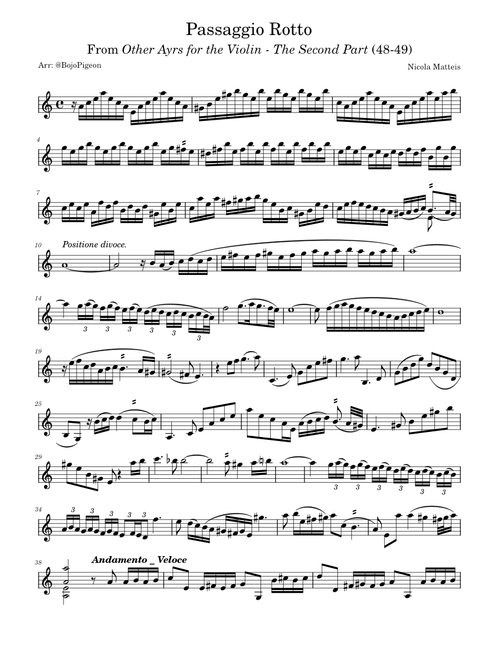 Other Ayrs for the Violin: The Second Part: Passaggio Rotto – Nicola Matteis