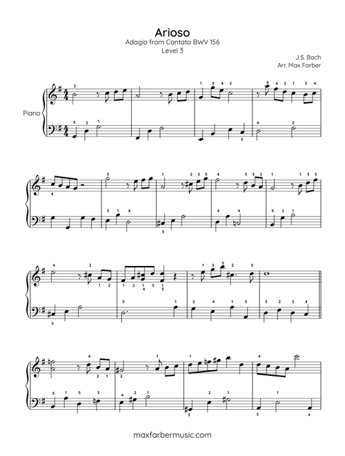 Arioso - Adagio from Cantata BWV 156 - Level 3 (Arr. Max Farber) - J.S. Bach (Easy Piano)