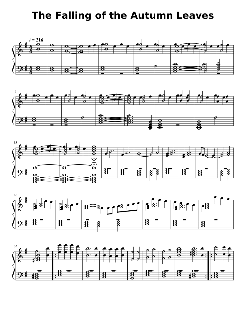 The Falling of the Autumn Leaves Sheet Music for Piano (Solo ...