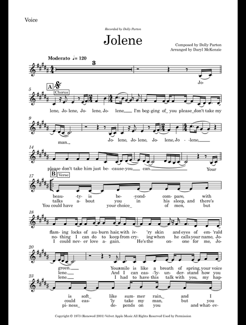 Jolene (Arr. Daryl McKenzie) - Dolly Parton (Small Ensemble)