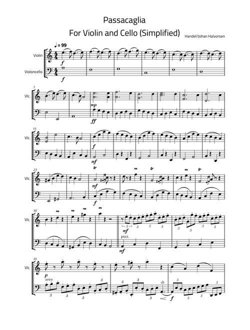 Passacaglia – Johan Halvorsen For Violin and Cello (Simplified)
