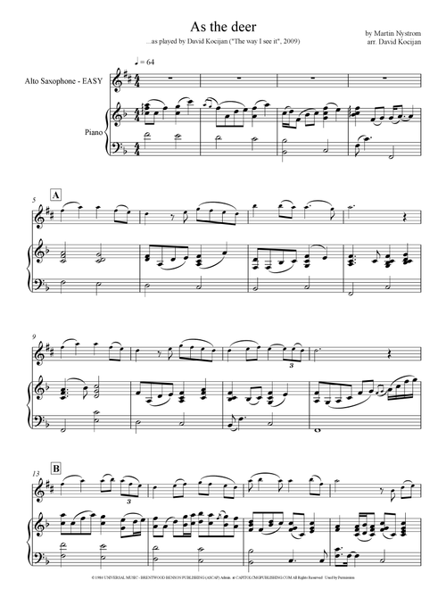 As The Deer (Arr. David Kocijan) - Martin Nystrom (Alto Sax and Piano)