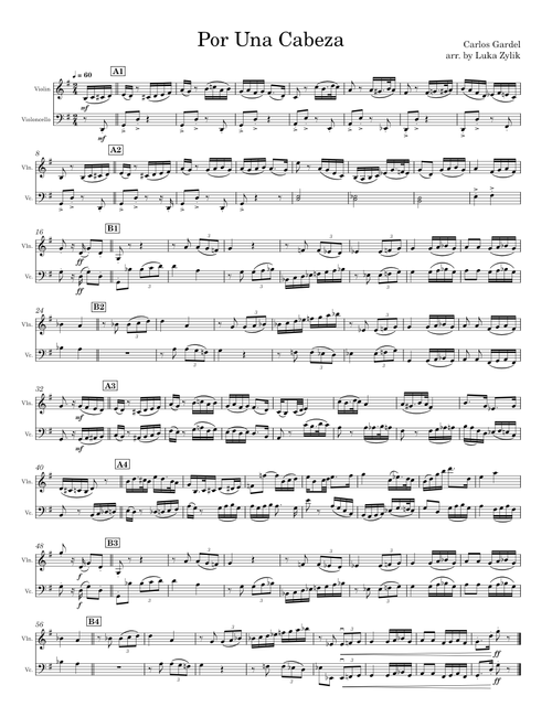 Por Una Cabeza – Carlos Gardel - Violin-Cello Duet