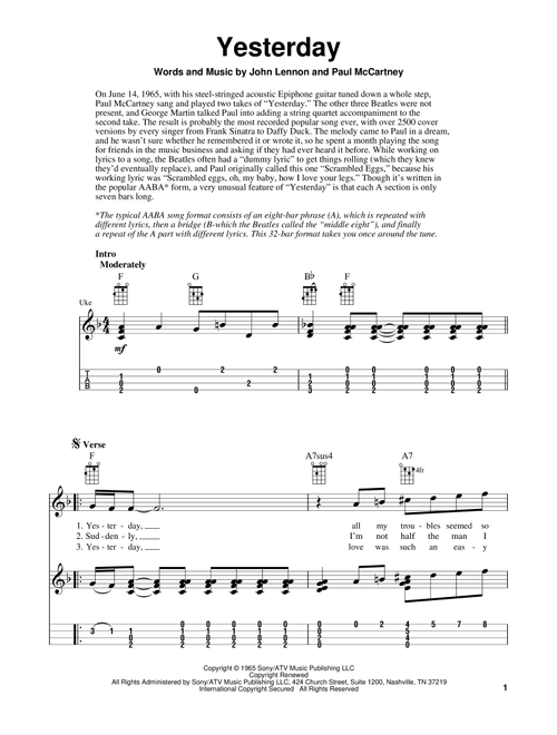 Yesterday - The Beatles, Fred Sokolow (Easy Ukulele (with Tab))