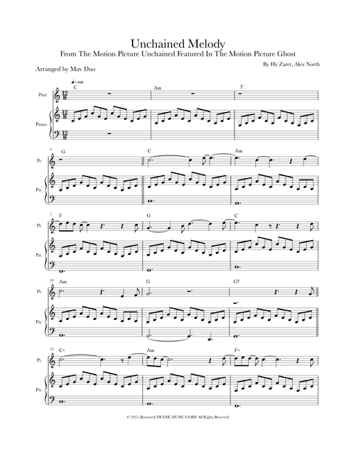 Unchained Melody (Arr. Mav Duo) - Al Hibbler (Piano-Vocal-Guitar (Piano Accompaniment))