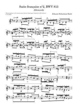 BWV 813 French Suite II (A = 415 Hz) Sheet Music for Harp (Solo