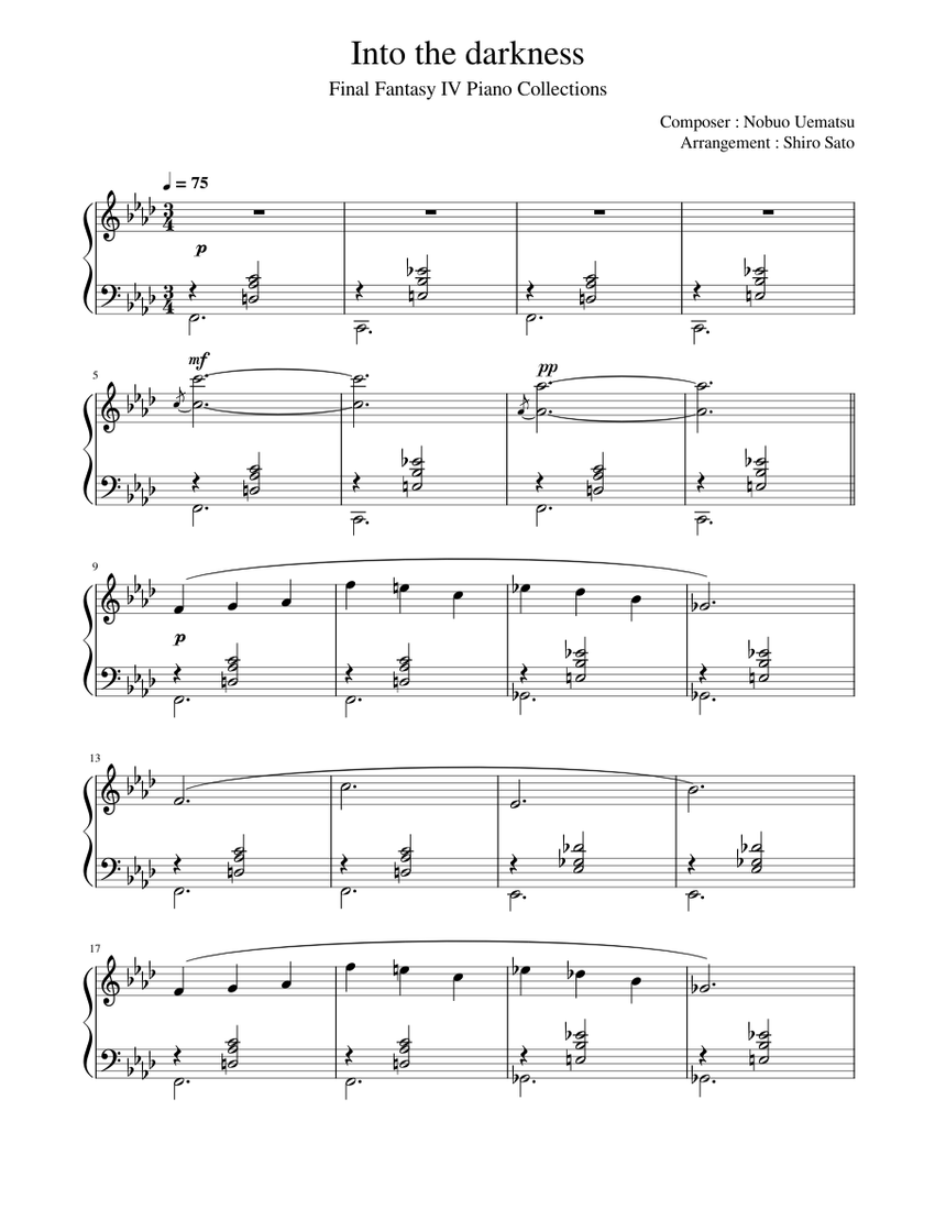 Final Fantasy IV Piano Collections - Into the darkness Sheet Music