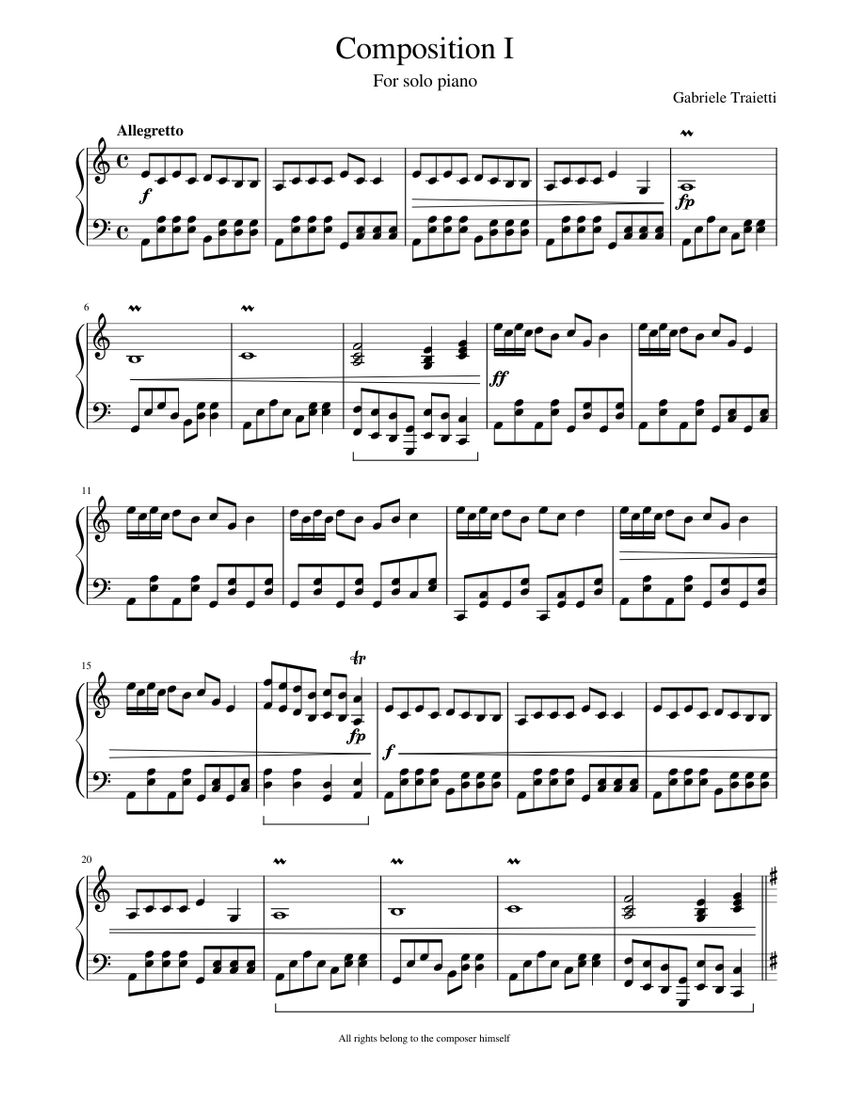 Composition I Sheet Music for Piano (Solo) | MuseScore.com