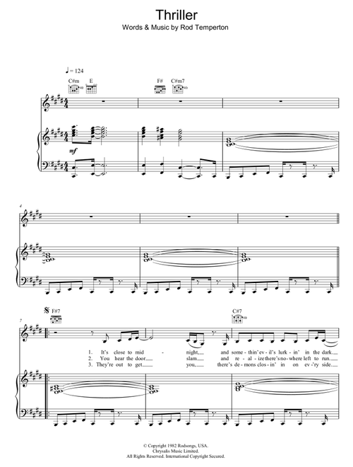 Thriller - Michael Jackson (Piano-Vocal-Guitar (Piano Accompaniment))