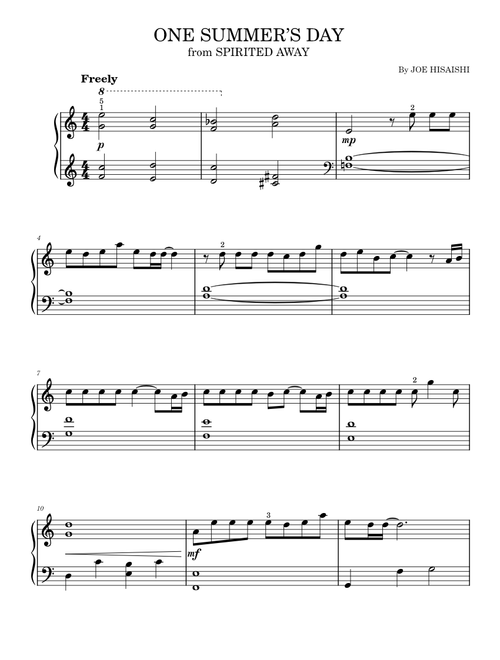 One Summer's Day (from Spirited Away) - Joe Hisaishi (Easy Piano)