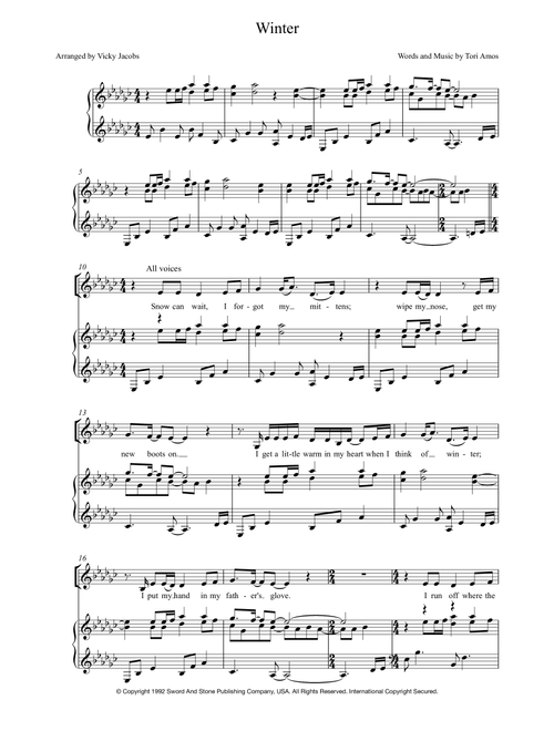 Winter (Arr. Vicky Jacobs) - Tori Amos (Choral, SAB)