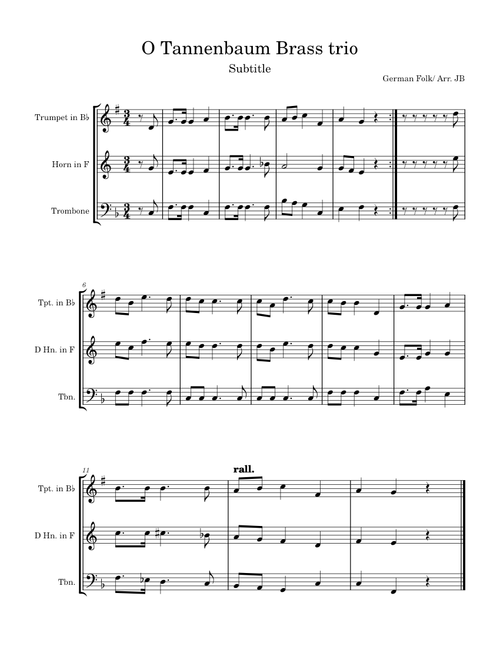 O tannenbaum – Misc Christmas O Tannenbaum- Arranged for Brass Trio