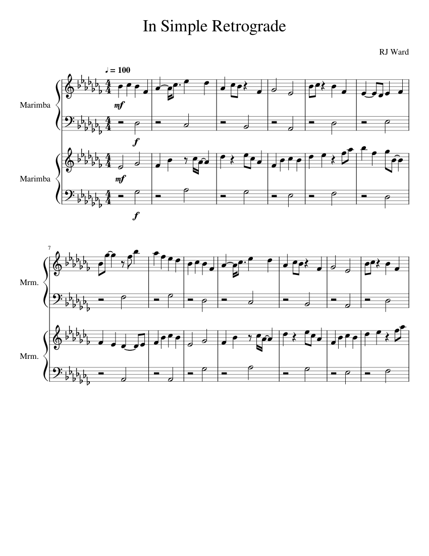 In Simple Retrograde Sheet music for Marimba (Percussion Duet ...