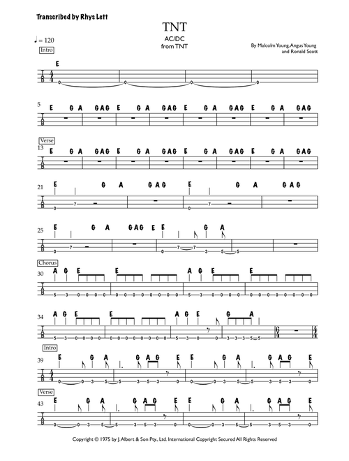 T.n.t. (Arr. Rhys Lett) - AC/DC (Bass Tab)