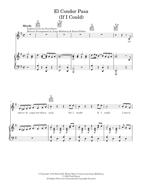 El condor pasa - Simon & Garfunkel (Piano-Vocal-Guitar (Piano Accompaniment))