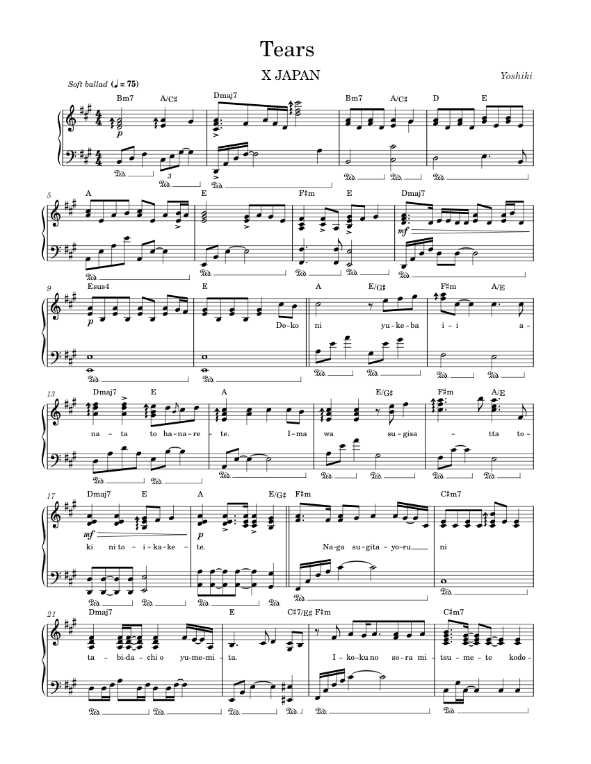 Tears X Japan piano tutorial