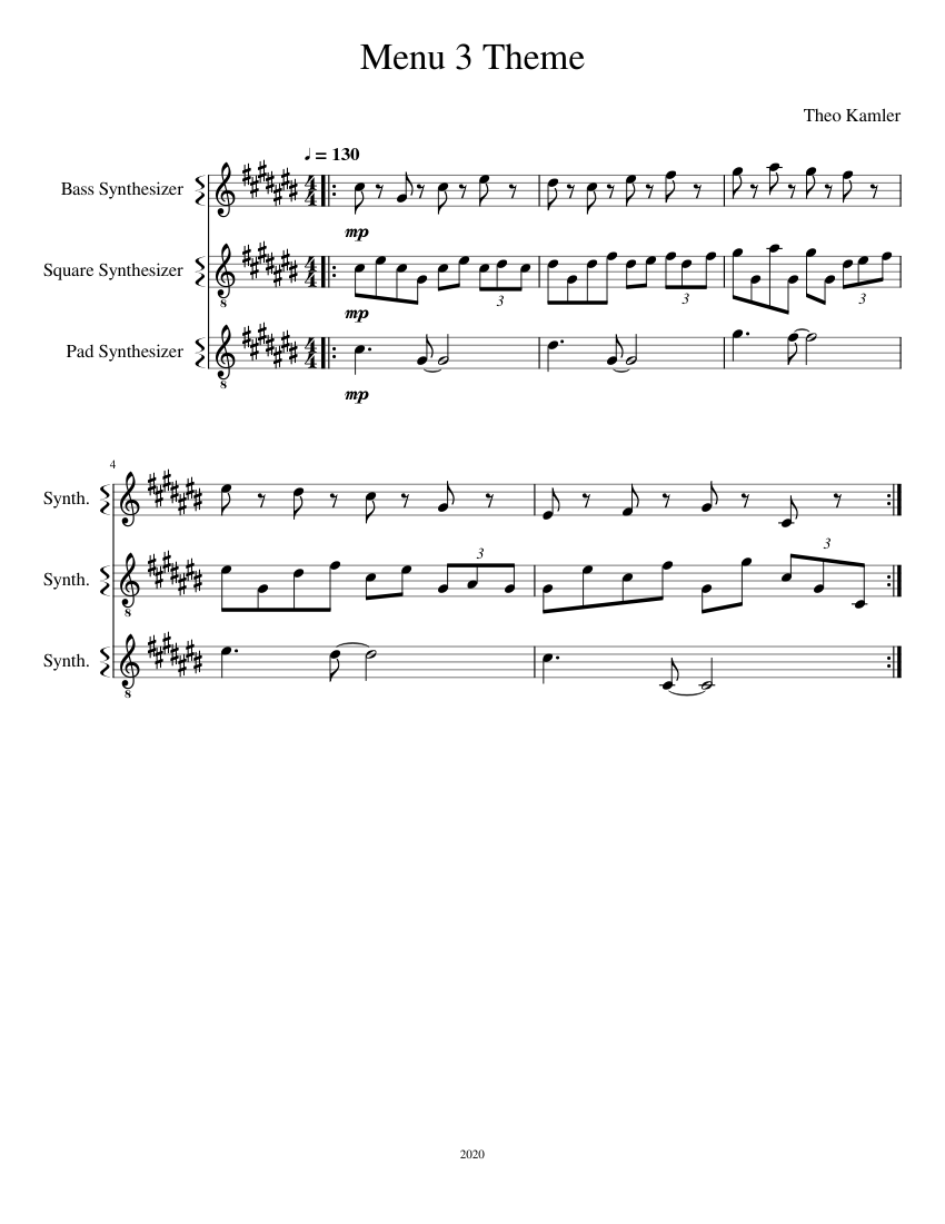 Menu 3 Theme Sheet music for Bass guitar, Synthesizer (Mixed Trio ...