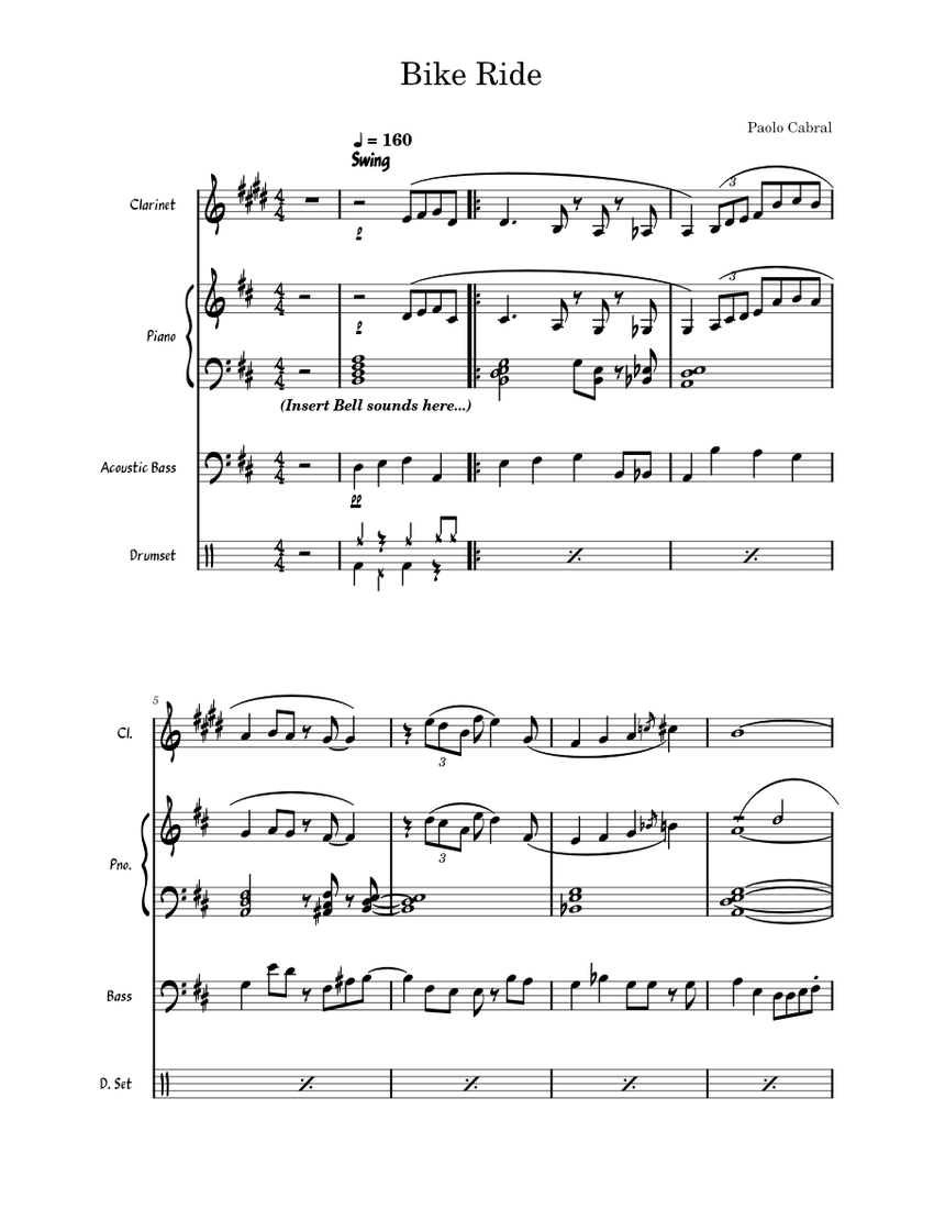 D major - Bike Ride Sheet Music for Piano, Bass guitar, Drum group ...
