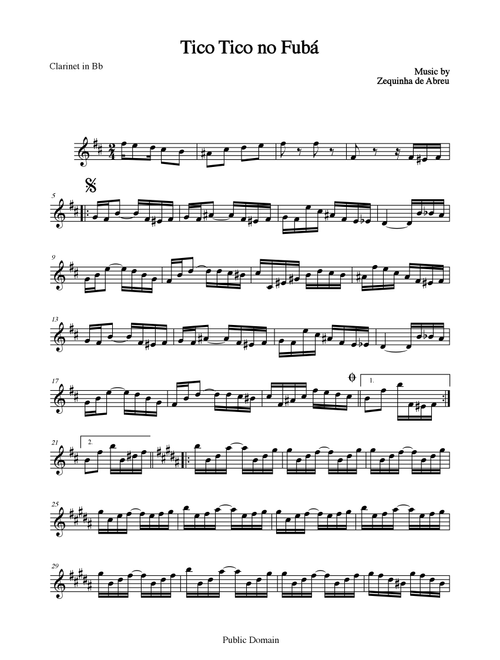 Tico Tico no Fubá by Zequinha de Abreu for Clarinet in Bb (Arr. The Sheet Music Library) (Clarinet Solo)